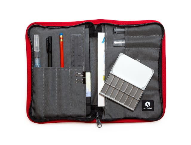 Large Art Toolkit in Grey/Red with Silver Pocket Palette.